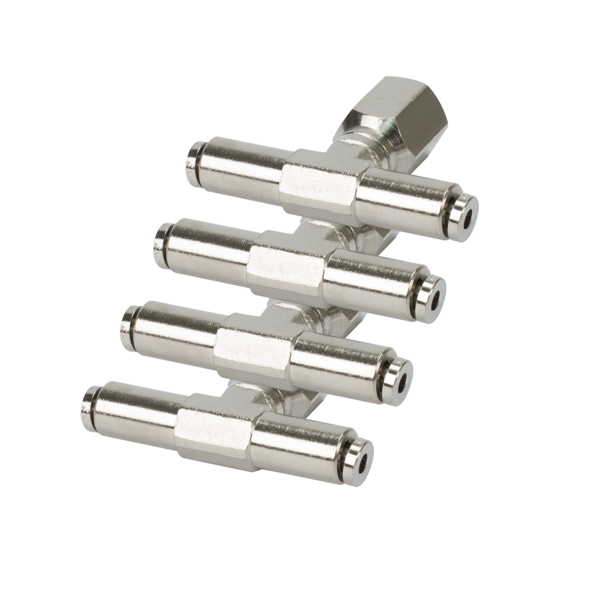 Viair Swivel T Push-to-Connect Fitting - 1/8in. NPT, Nickel-Plated Brass, Model# 11828